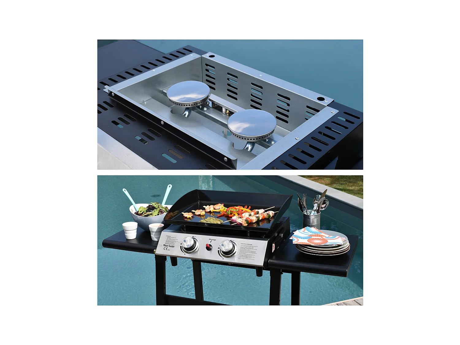 Bakplaat op gas MALA - 2 branders 5kW + wagen