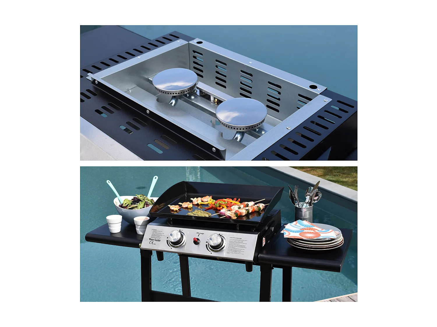 Plancha au gaz MALA - 2 brûleurs 5kW + chariot - HAPPY GARDEN