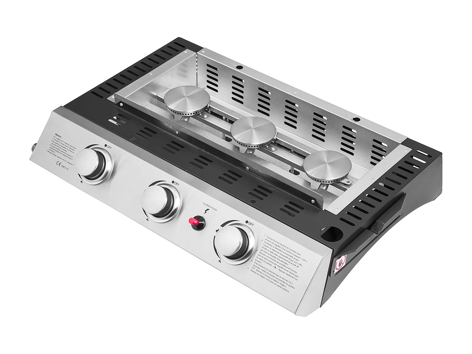 Plancha au gaz SÉVILLE - 3 brûleurs 7,5kW + chariot - HAPPY GARDEN