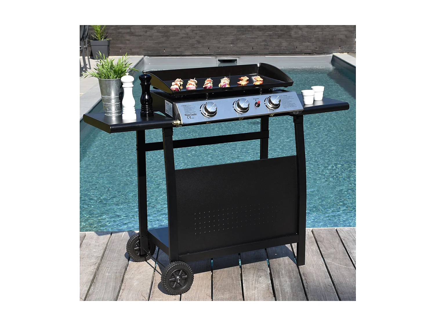 Plancha au gaz SÉVILLE - 3 brûleurs 7,5kW + chariot - HAPPY GARDEN
