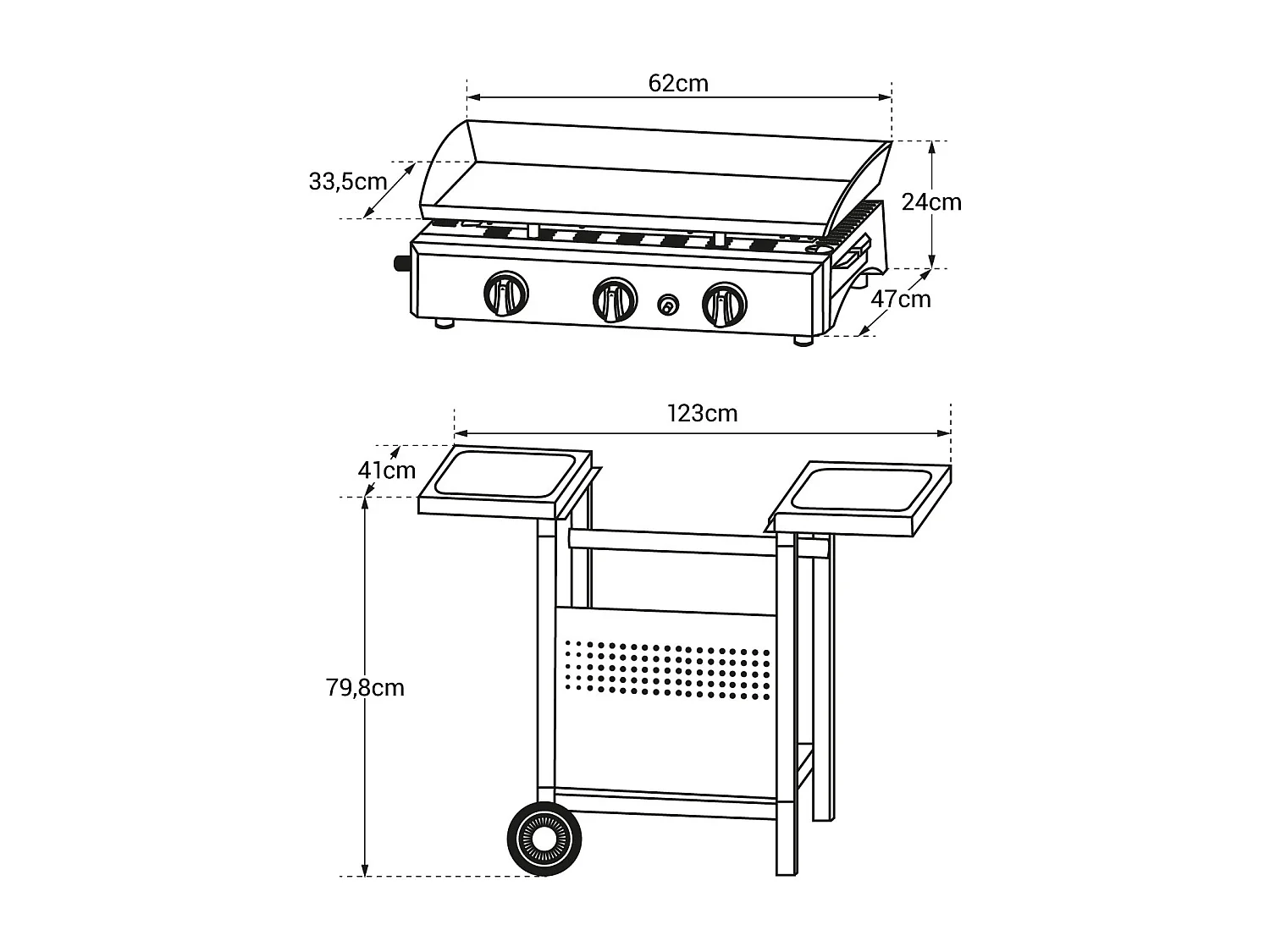 Plancha au gaz SÉVILLE - 3 brûleurs 7,5kW + chariot - HAPPY GARDEN