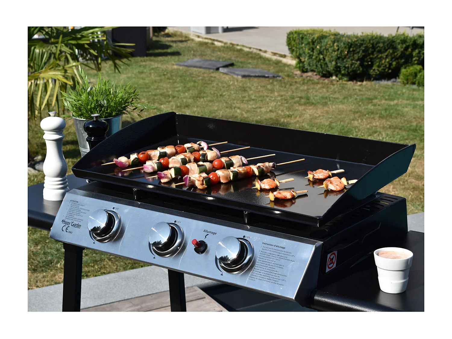 Plancha au gaz SÉVILLE - 3 brûleurs 7,5kW + chariot - HAPPY GARDEN