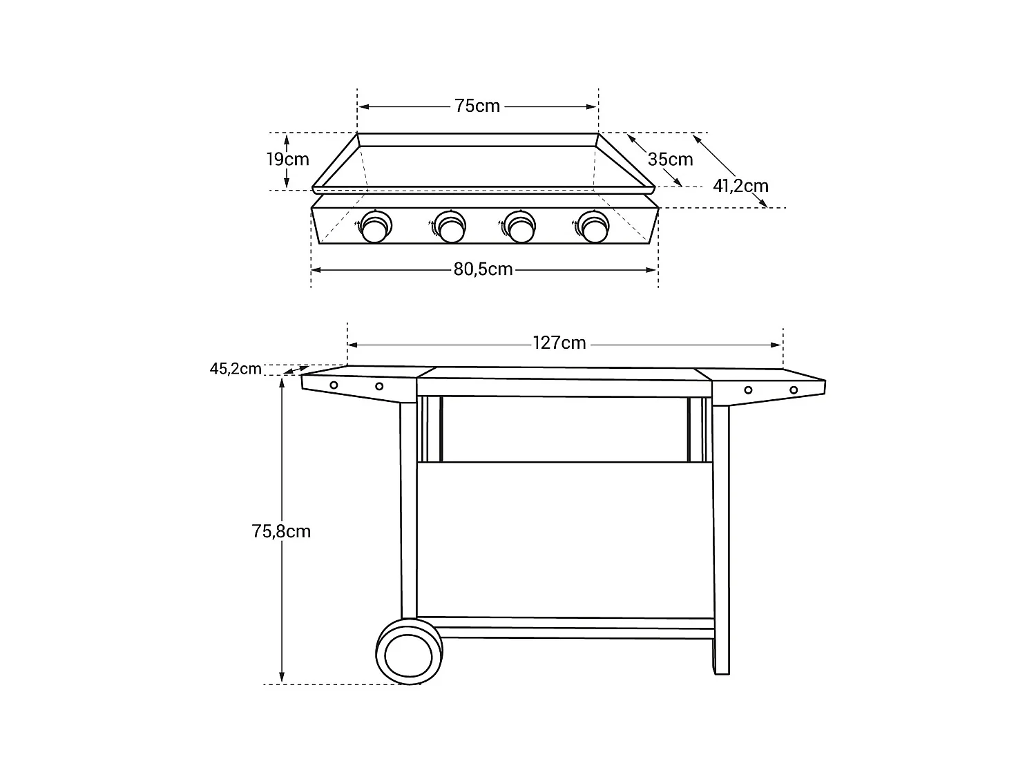 Chapa de gás MÉRIDA 4 queimadores + carrinho