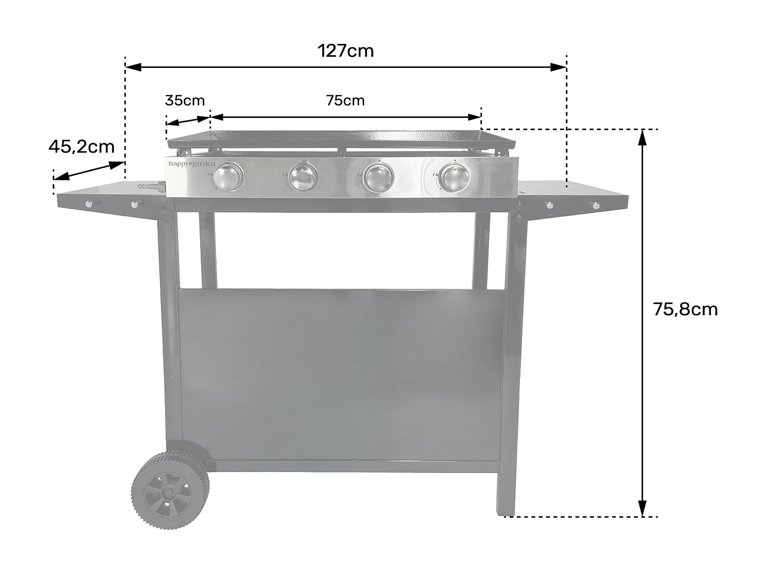 Plancha au gaz MÉRIDA 4 brûleurs + chariot - HAPPY GARDEN