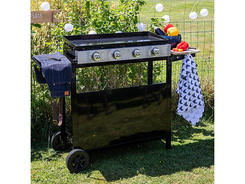 Plancha de gas MÉRIDA 4 quemadores 8kW + carrito