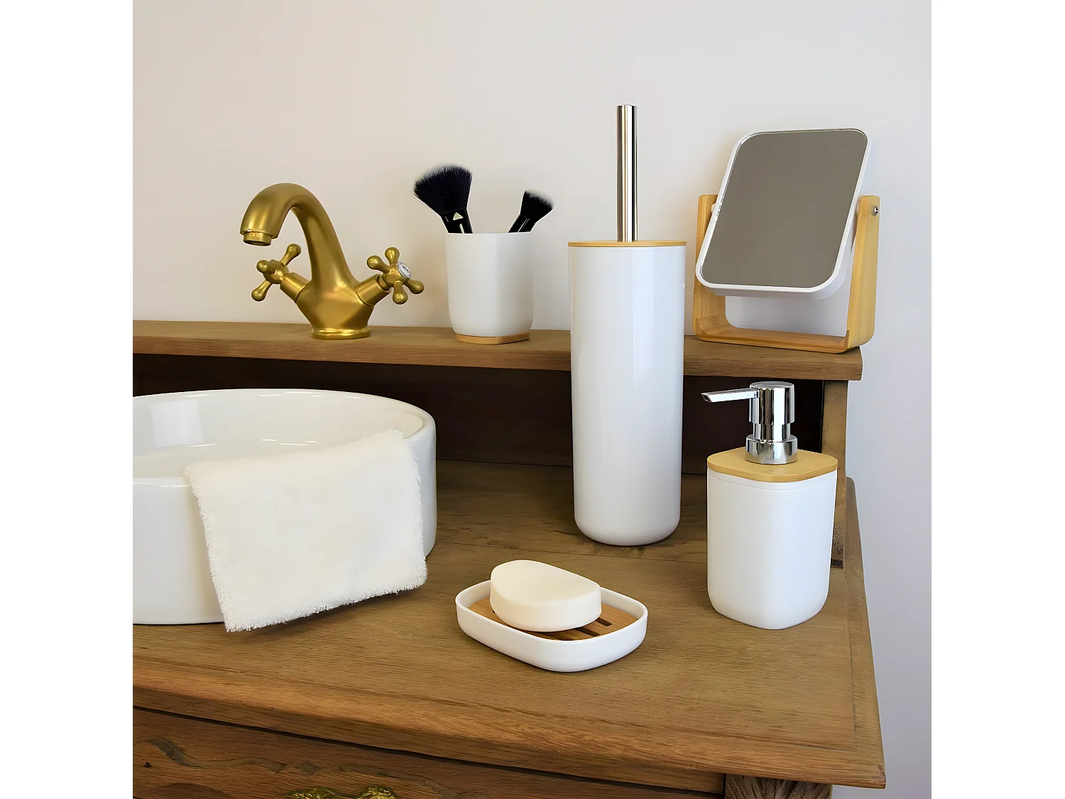 Distributeur de savon en polystyrène et bambou SEQUOIA