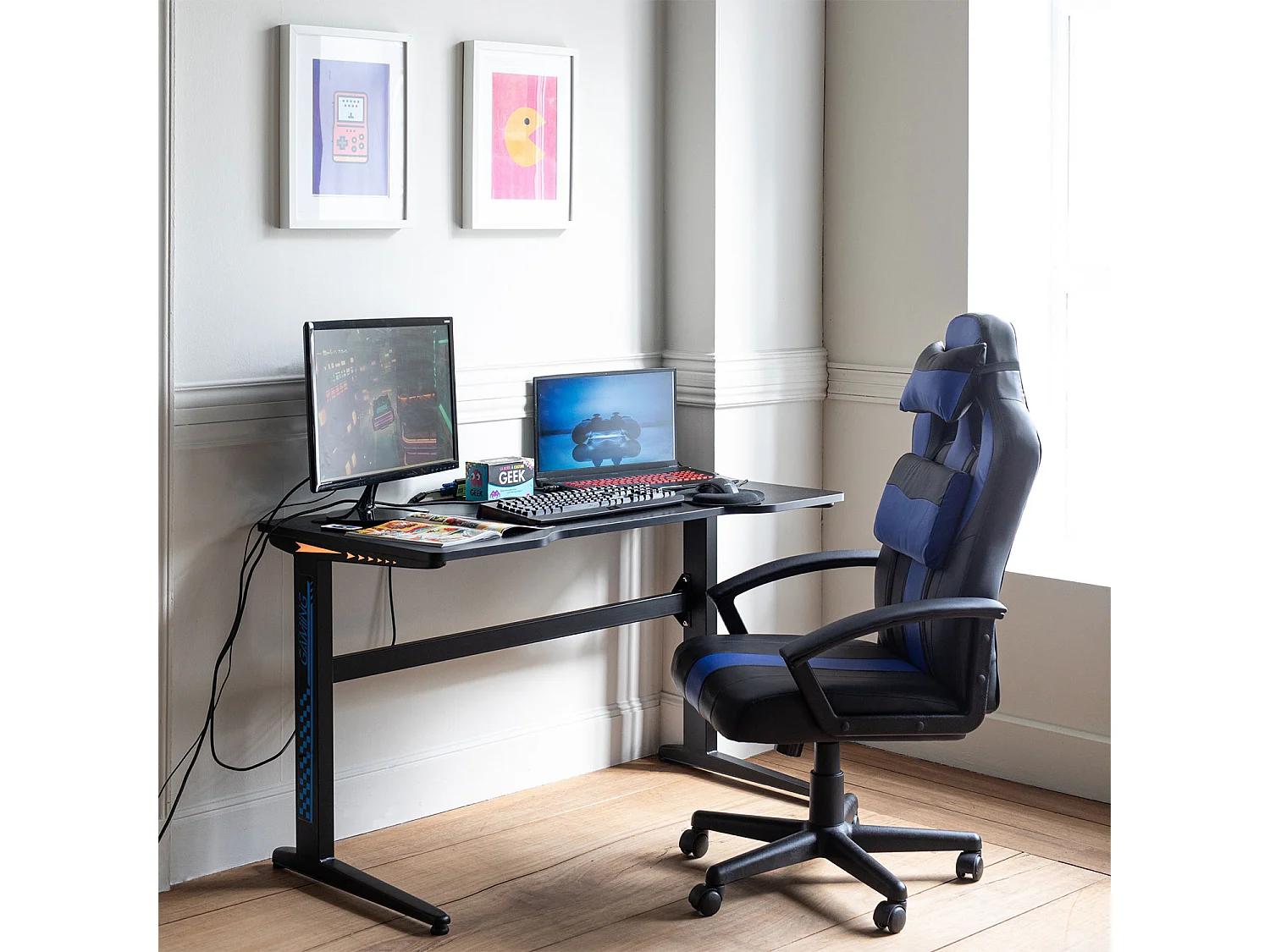 Fauteuil de bureau gamer noir et bleu CRASH - HAPPY GARDEN
