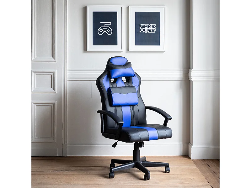 Fauteuil de bureau gamer noir et bleu CRASH - HAPPY GARDEN