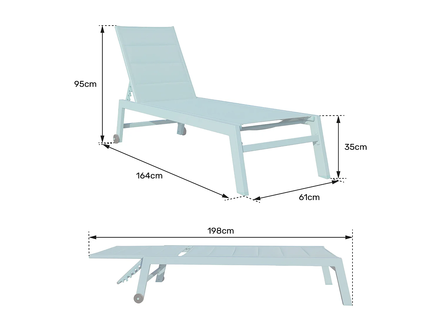 Bain de soleil BARBADOS en textilène bleu gris - aluminium anthracite - HAPPY GARDEN