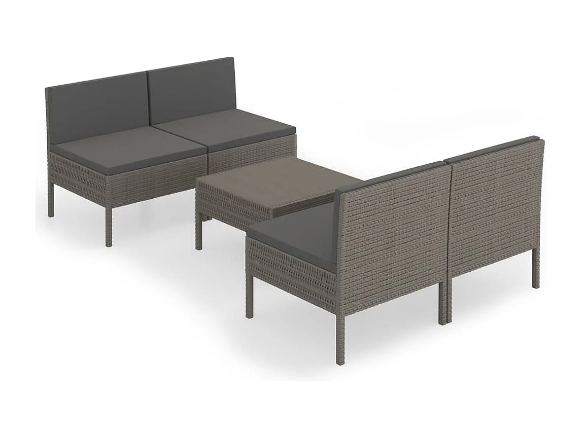 5 pcs conjunto lounge de jardim c/ almofadões vime PE cinzento PT88066