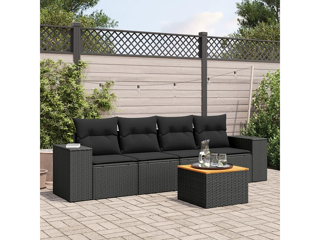 5-tlg. Garten-Sofagarnitur,Gartenmöbel-Set mit Kissen Schwarz Poly Rattan -gkd524617