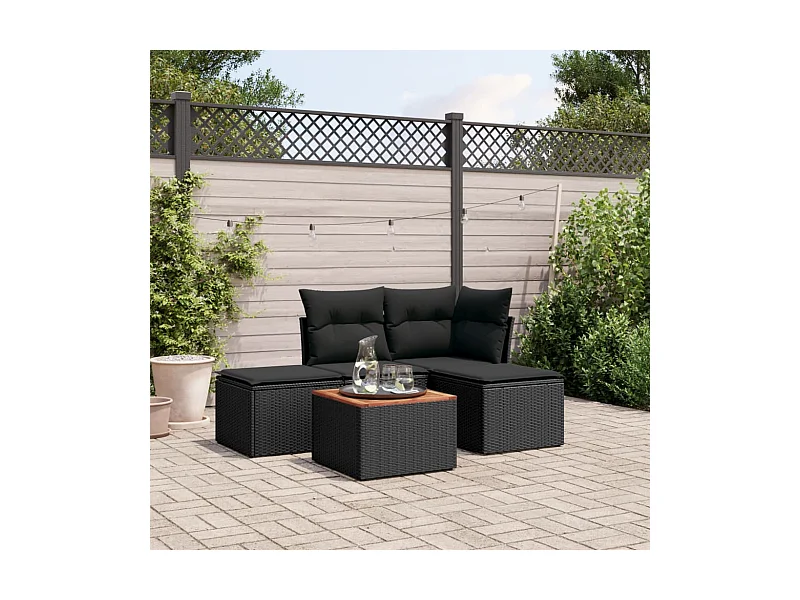 5-tlg. Garten-Sofagarnitur,Gartenmöbel-Set mit Kissen Schwarz Poly Rattan -gkd930585