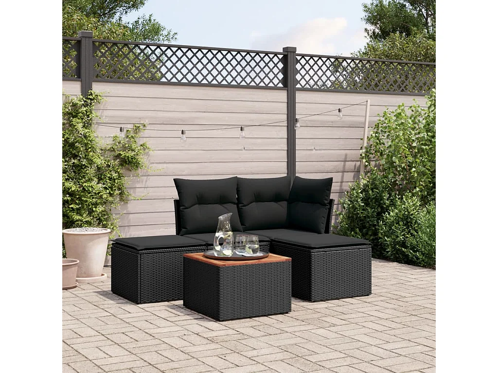 5-tlg. Garten-Sofagarnitur,Gartenmöbel-Set mit Kissen Schwarz Poly Rattan -gkd930585