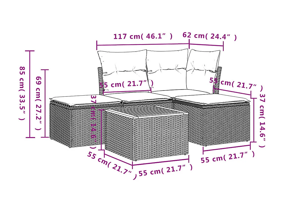 5-tlg. Garten-Sofagarnitur,Gartenmöbel-Set mit Kissen Schwarz Poly Rattan -gkd930585