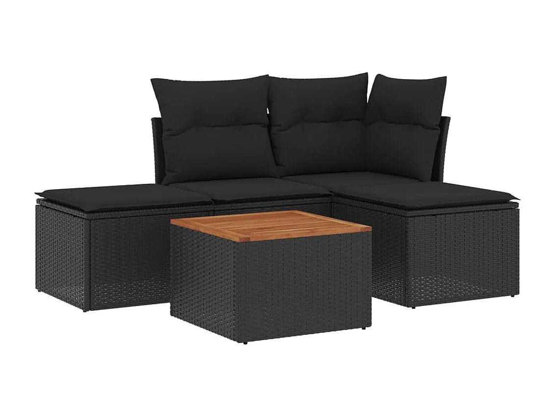 Salon de jardin 5 pcs avec coussins noir résine tressée BE21925