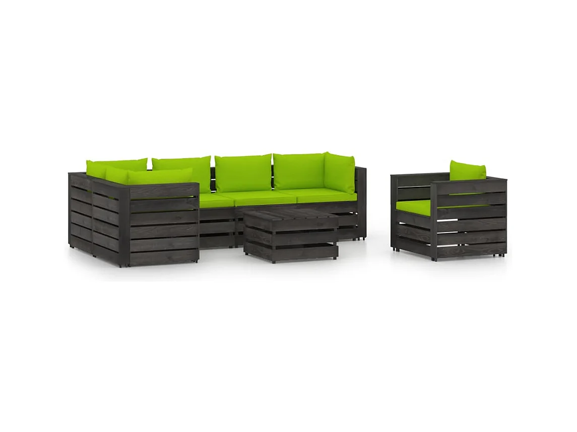Salon de jardin 7 pcs avec coussins Bois imprégné de gris BE40627
