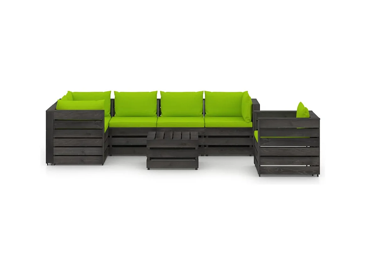 Salon de jardin 7 pcs avec coussins Bois imprégné de gris BE40627