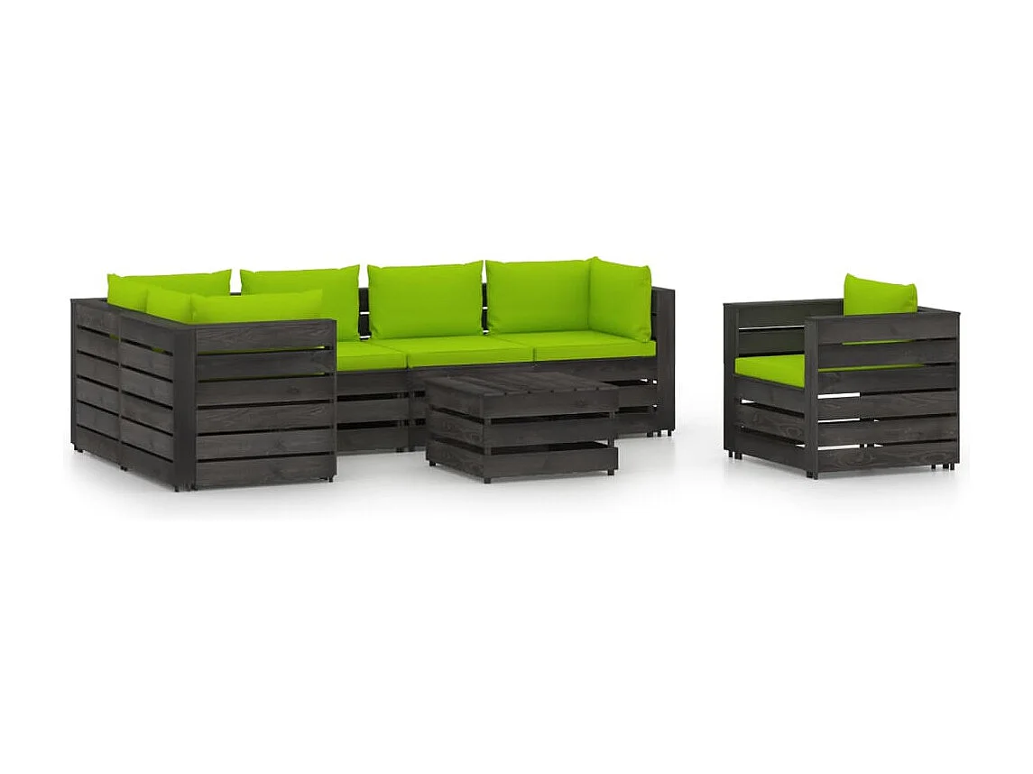 Salon de jardin 7 pcs avec coussins Bois imprégné de gris BE40627