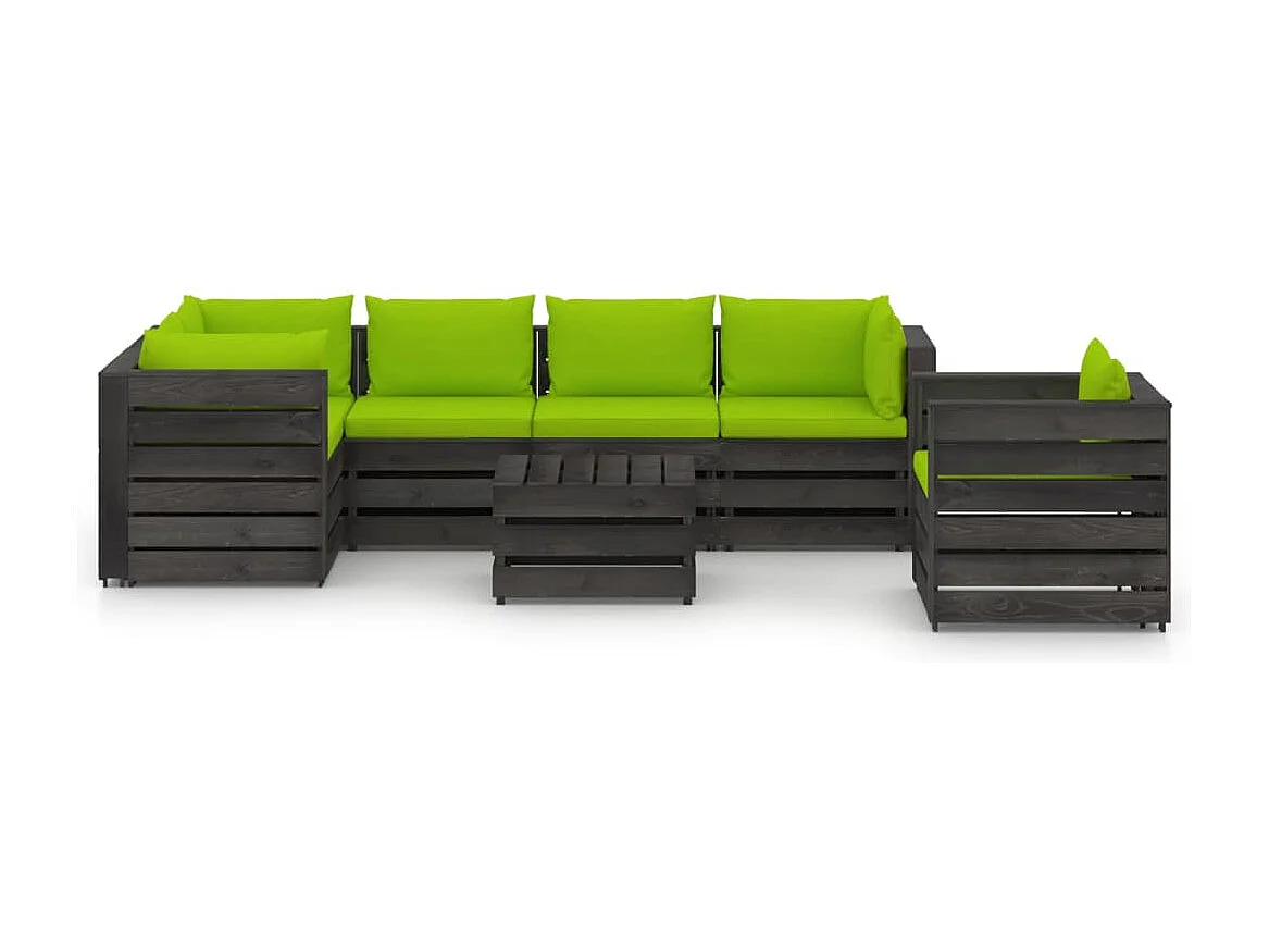 Salon de jardin 7 pcs avec coussins Bois imprégné de gris BE40627