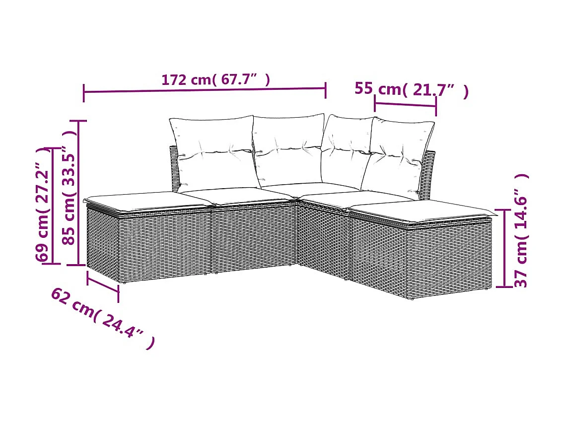 5-delige Loungeset met kussens poly rattan zwart NL70002