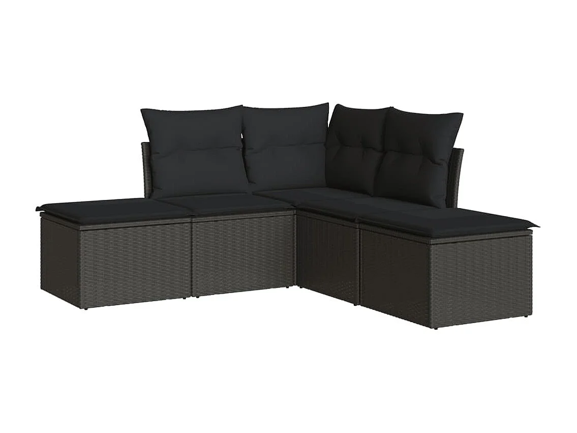 Salon de jardin 5 pcs avec coussins noir résine tressée BE24822