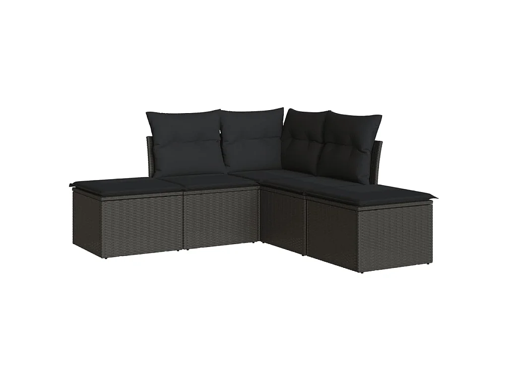 Salon de jardin 5 pcs avec coussins noir résine tressée BE24822