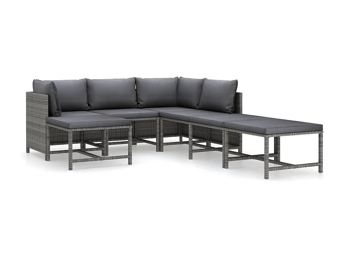 7-tlg. Garten-Sitzgruppe: Sofa + Tisch | Garten-Lounge-Set mit Kissen Poly Rattan Grau -GKD775083
