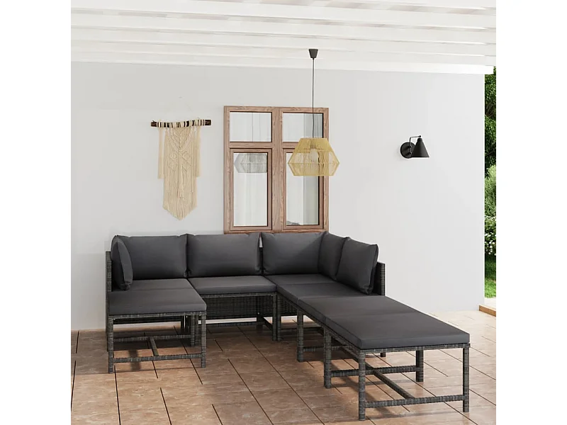 7-tlg. Garten-Sitzgruppe: Sofa + Tisch | Garten-Lounge-Set mit Kissen Poly Rattan Grau -GKD775083