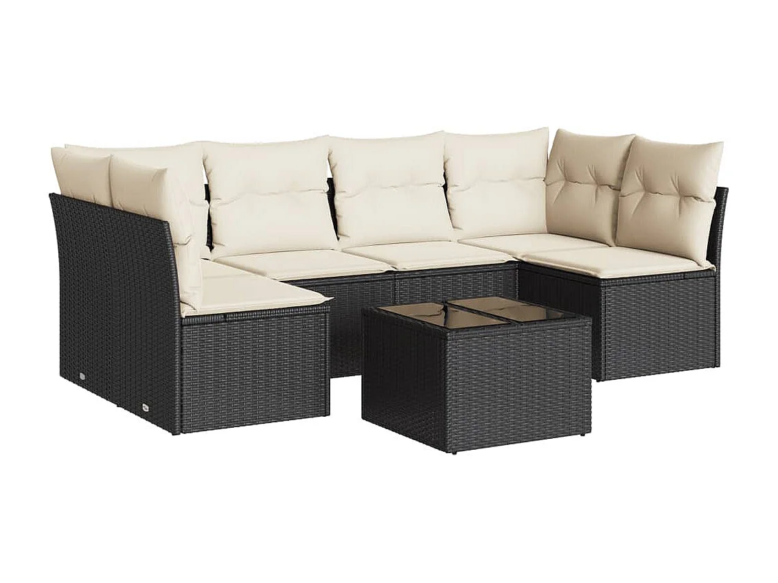 7-tlg. Garten-Sofagarnitur,Gartenmöbel-Set mit Kissen Schwarz Poly Rattan -gkd677651