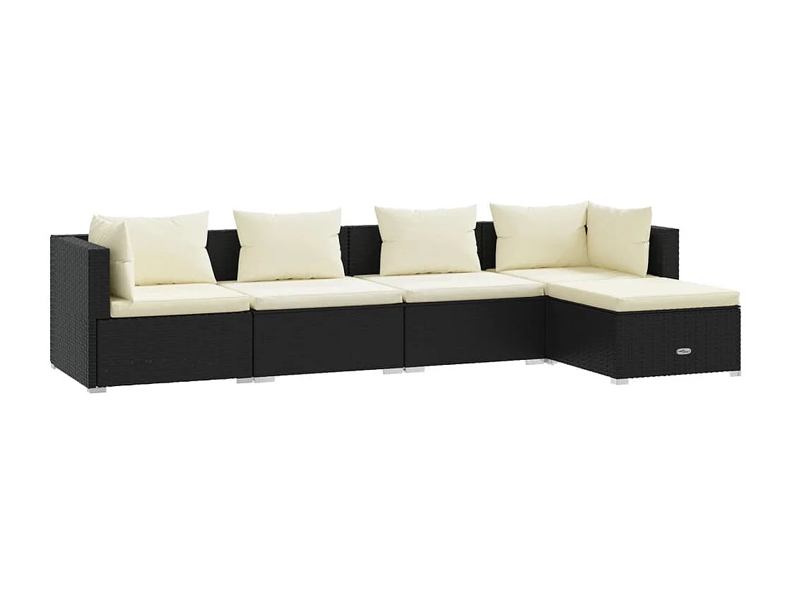 5 pcs conjunto lounge de jardim c/ almofadões vime PE preto PT97481