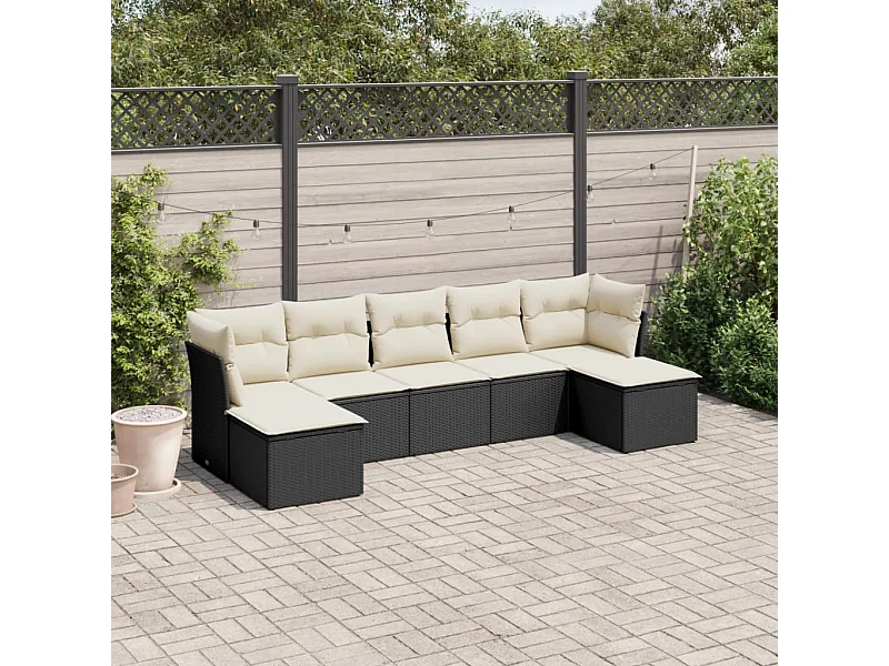 7-tlg. Garten-Sofagarnitur,Gartenmöbel-Set mit Kissen Schwarz Poly Rattan -gkd613472