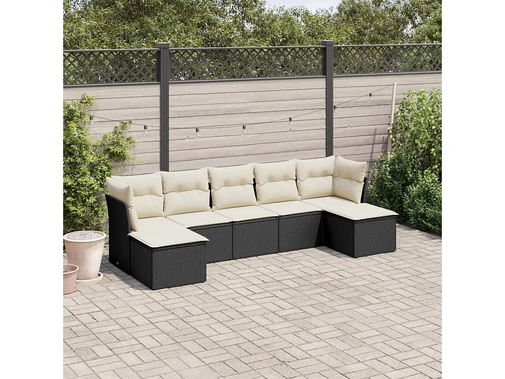 7-tlg. Garten-Sofagarnitur,Gartenmöbel-Set mit Kissen Schwarz Poly Rattan -gkd613472