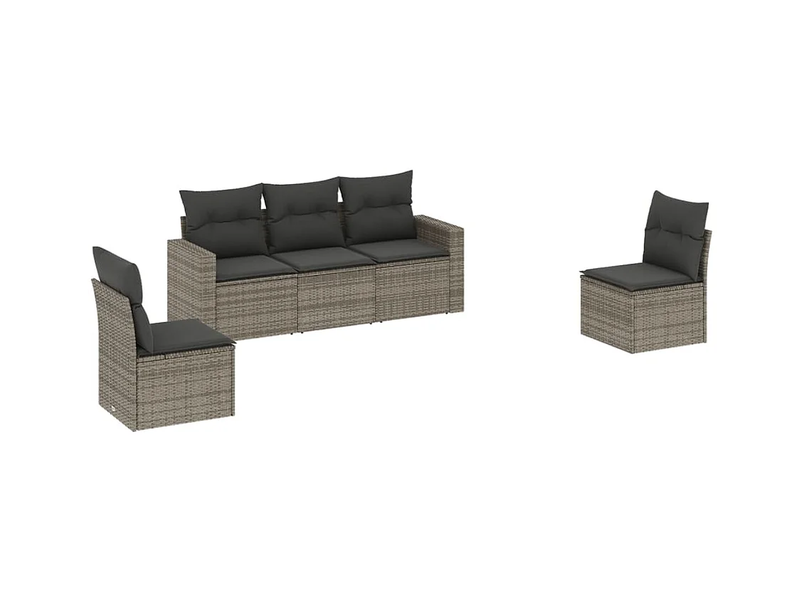 5-tlg. Garten-Sofagarnitur,Gartenmöbel-Set mit Kissen Grau Poly Rattan -gkd303460