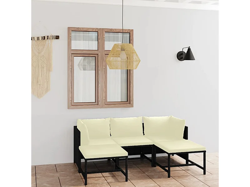 5-tlg. Garten-Sitzgruppe: Sofa + Tisch | Garten-Lounge-Set mit Kissen Poly Rattan Schwarz -GKD172917