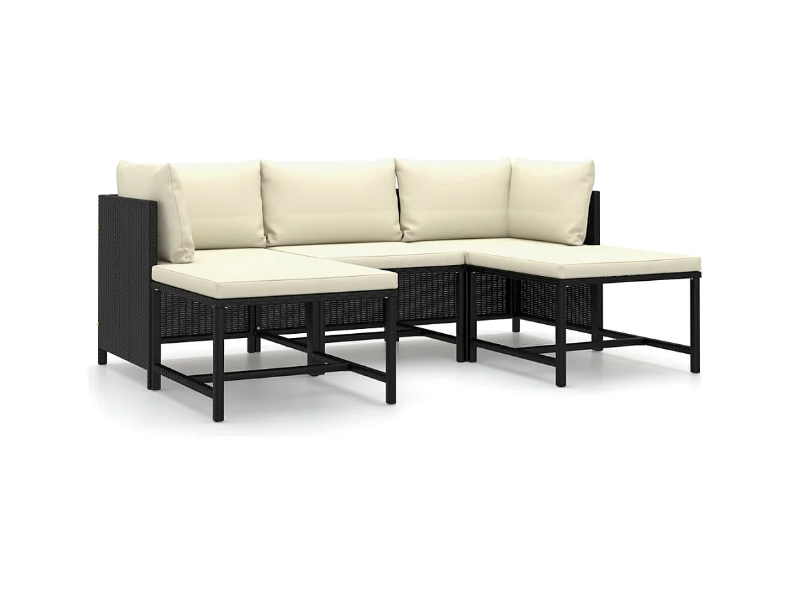 Salon de jardin 5 pcs avec coussins Résine tressée Noir BE36594