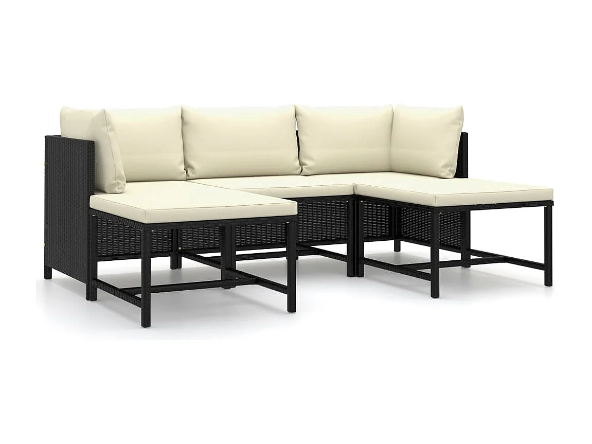 5-tlg. Garten-Sitzgruppe: Sofa + Tisch | Garten-Lounge-Set mit Kissen Poly Rattan Schwarz -GKD172917