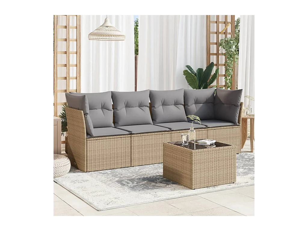 Salon de jardin avec coussins 5 pcs beige résine tressée BE22143