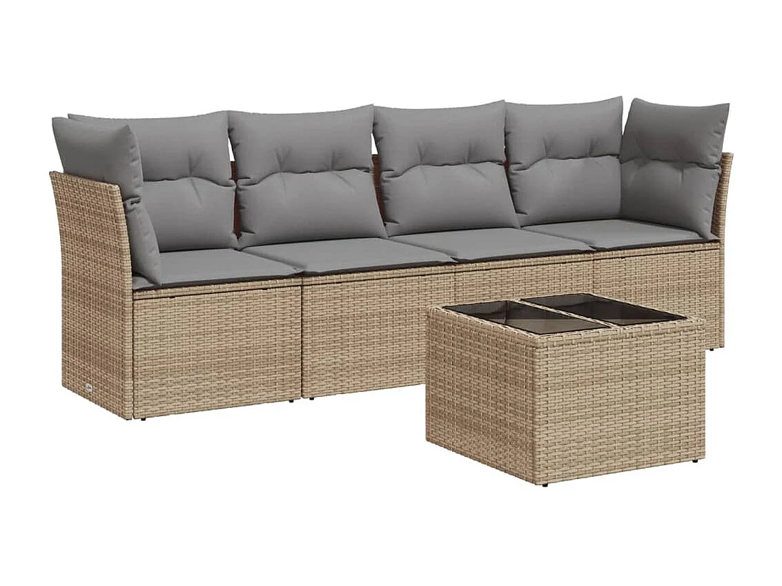 5-tlg. Garten-Sofagarnitur,Gartenmöbel-Set mit Kissen Beige Poly Rattan -gkd696791
