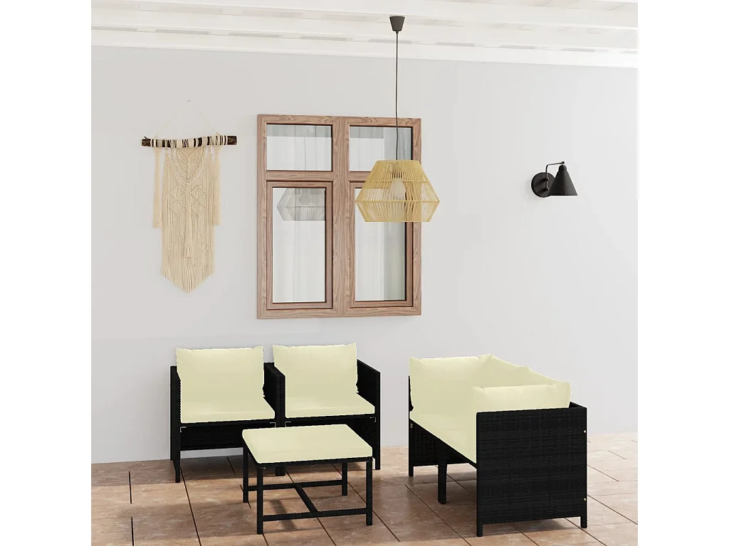 5-tlg. Garten-Sitzgruppe: Sofa + Tisch | Garten-Lounge-Set mit Kissen Poly Rattan Schwarz -GKD925940