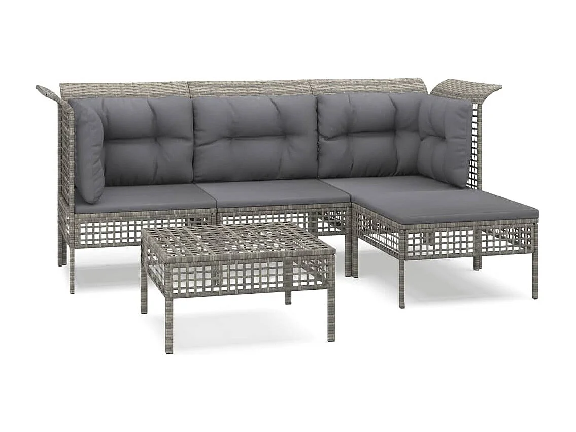 5-tlg. Garten-Sitzgruppe: Sofa + Tisch | Garten-Lounge-Set mit Kissen Grau Poly Rattan -GKD976571
