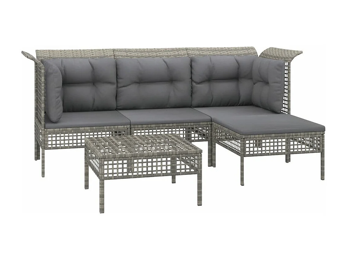 5-tlg. Garten-Sitzgruppe: Sofa + Tisch | Garten-Lounge-Set mit Kissen Grau Poly Rattan -GKD976571