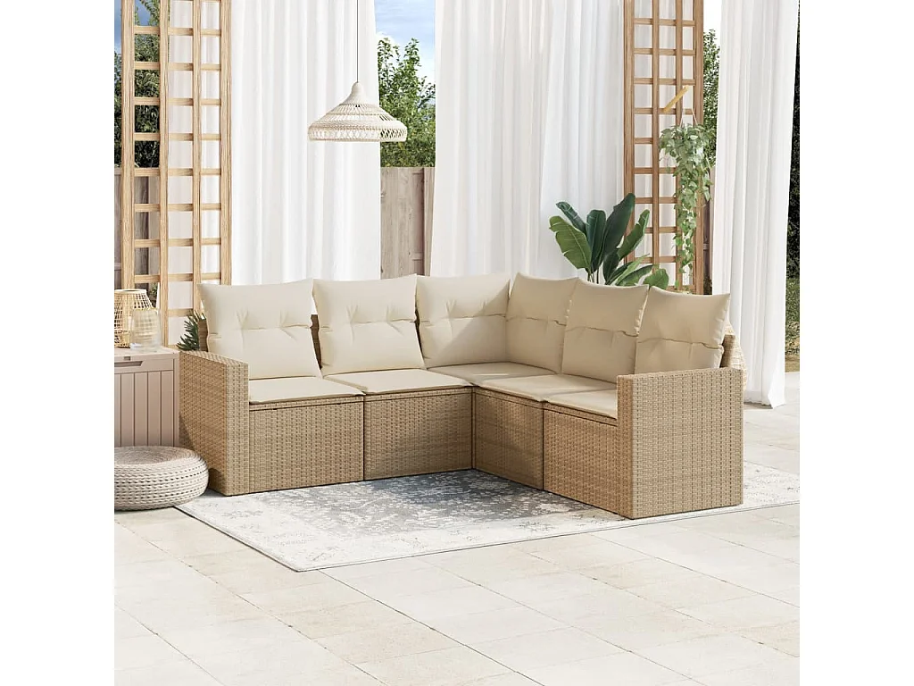 5-tlg. Garten-Sofagarnitur,Gartenmöbel-Set mit Kissen Beige Poly Rattan -gkd874343