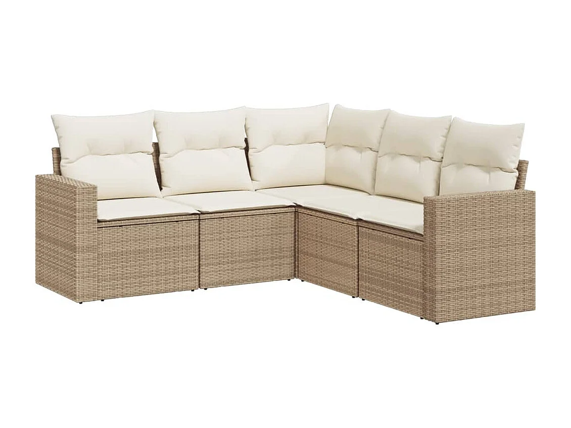 5-tlg. Garten-Sofagarnitur,Gartenmöbel-Set mit Kissen Beige Poly Rattan -gkd874343