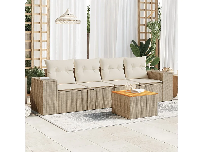 5-tlg. Garten-Sofagarnitur,Gartenmöbel-Set mit Kissen Beige Poly Rattan -gkd691881
