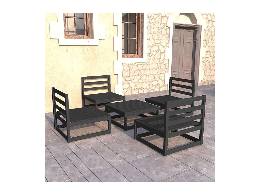 Salon de jardin 5 pcs noir bois de pin massif BE30699