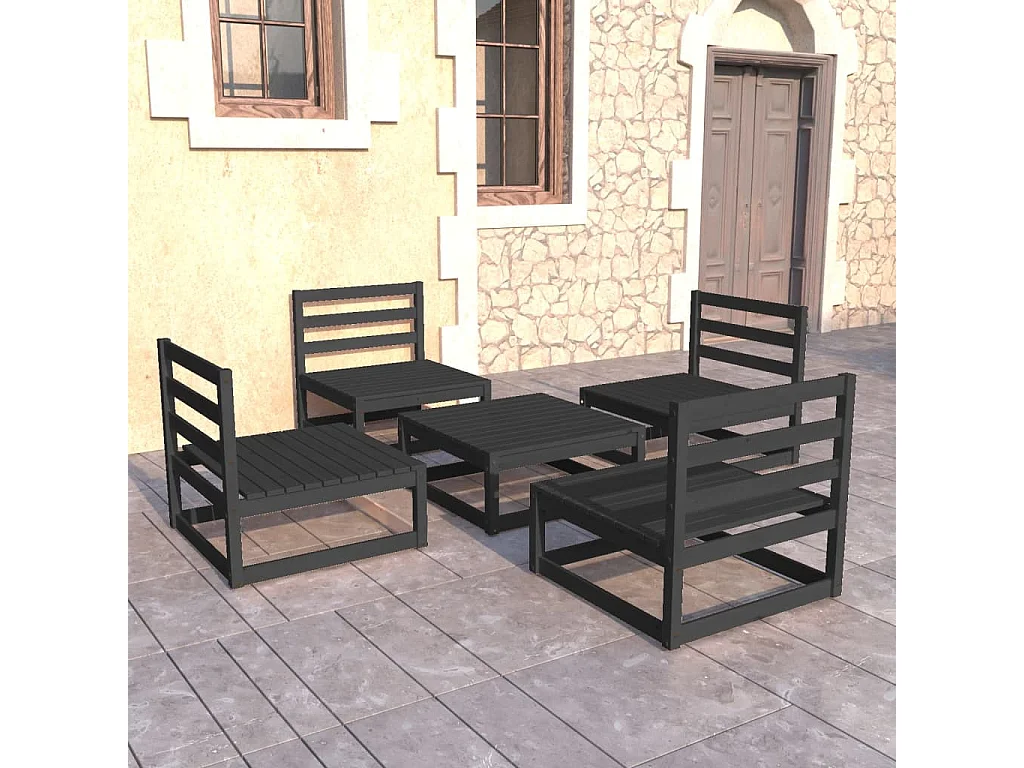 Salon de jardin 5 pcs noir bois de pin massif BE30699