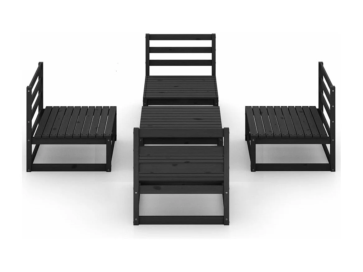 Salon de jardin 5 pcs noir bois de pin massif BE30699
