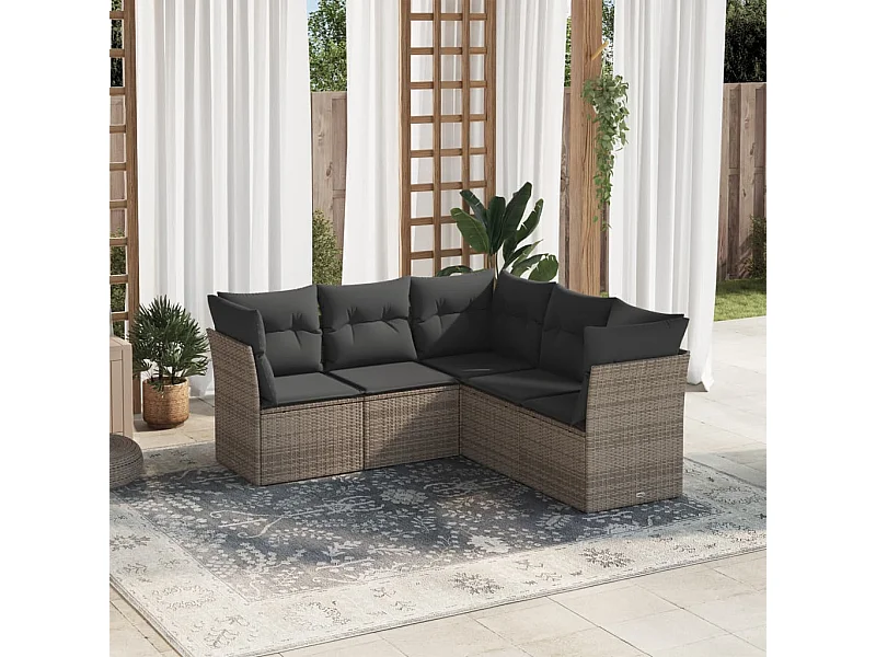 Salon de jardin 5 pcs avec coussins gris résine tressée BE76858