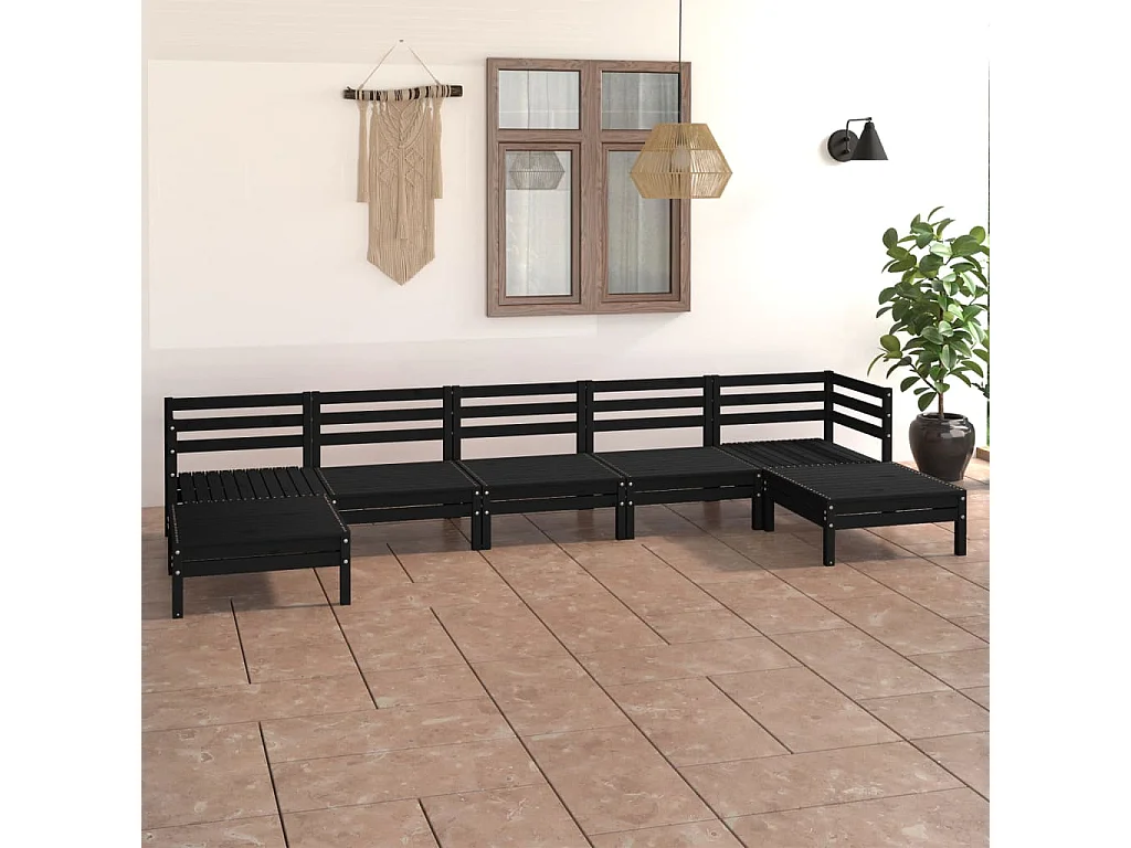 7-tlg. Garten-Sitzgruppe: Sofa + Tisch | Garten-Lounge-Set Schwarz Massivholz Kiefer -GKD933513