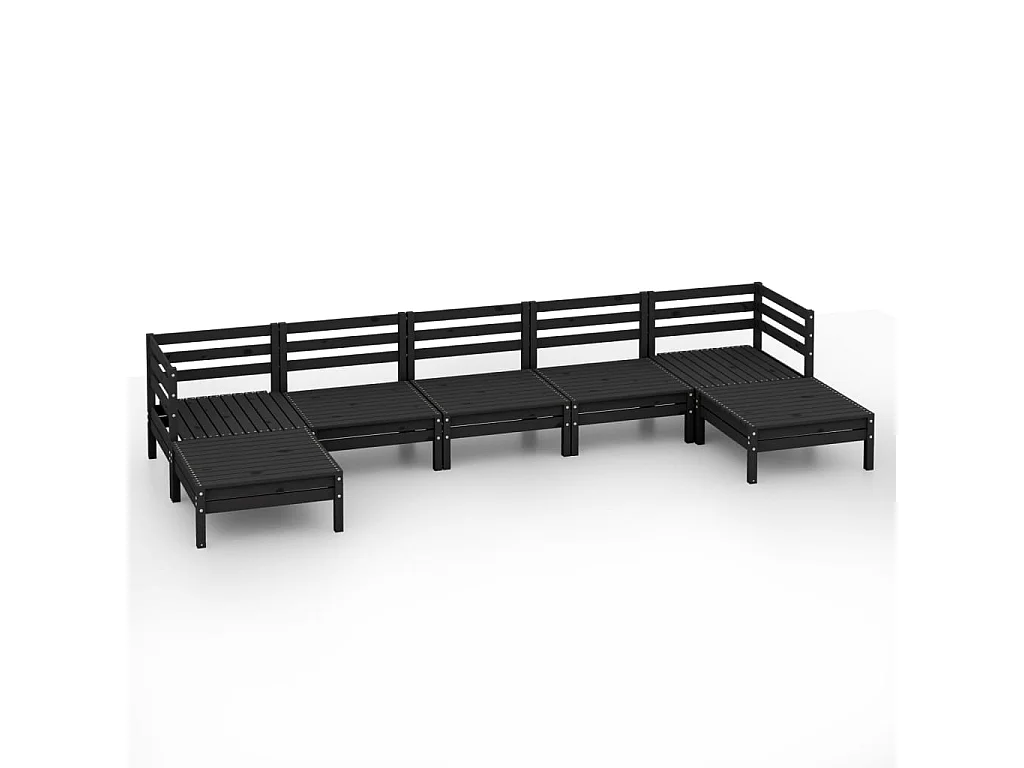7-tlg. Garten-Sitzgruppe: Sofa + Tisch | Garten-Lounge-Set Schwarz Massivholz Kiefer -GKD933513